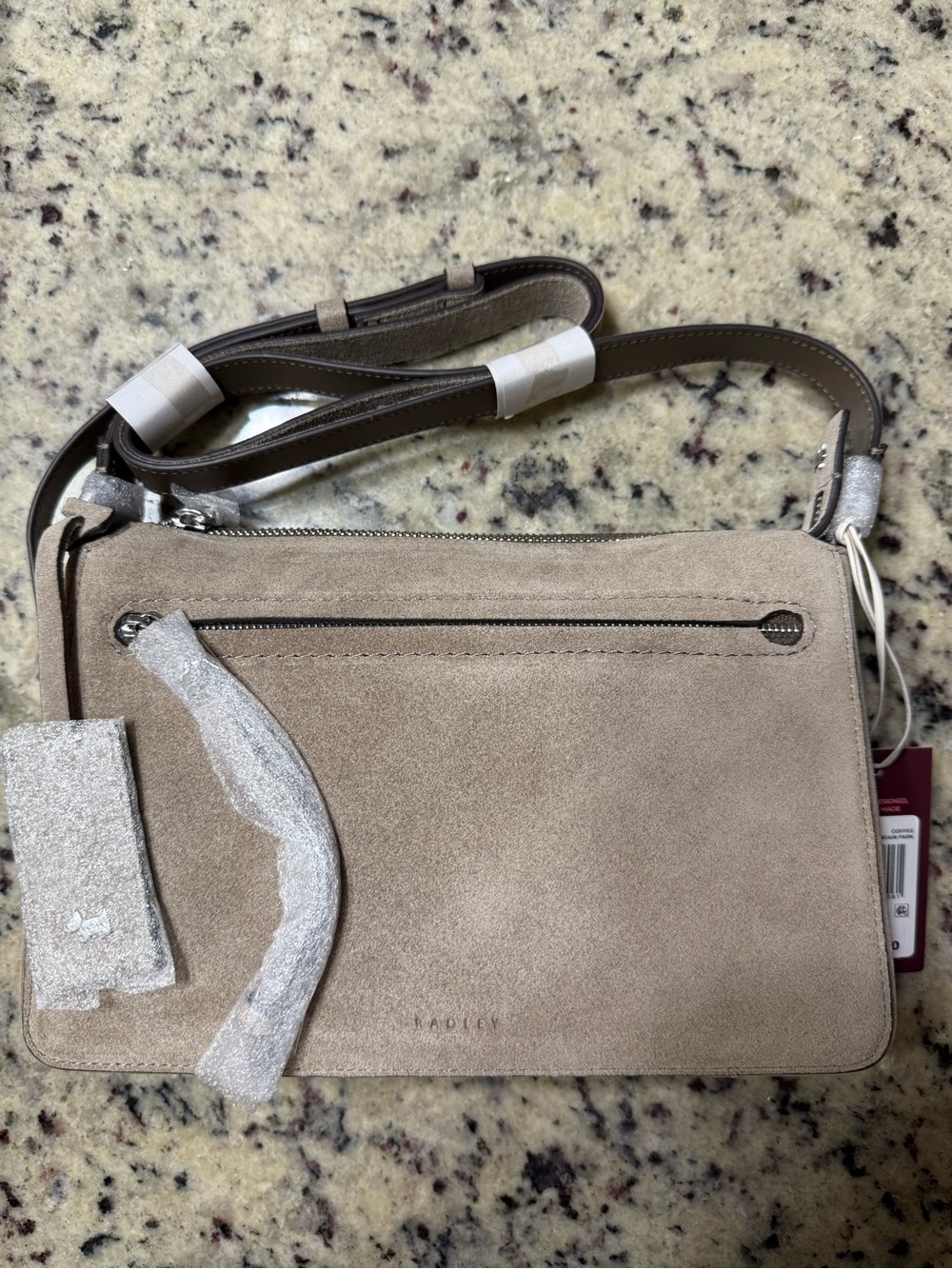NEW! RADLEY LONDON Fountain Park Coffee Suede Crossbody Bag